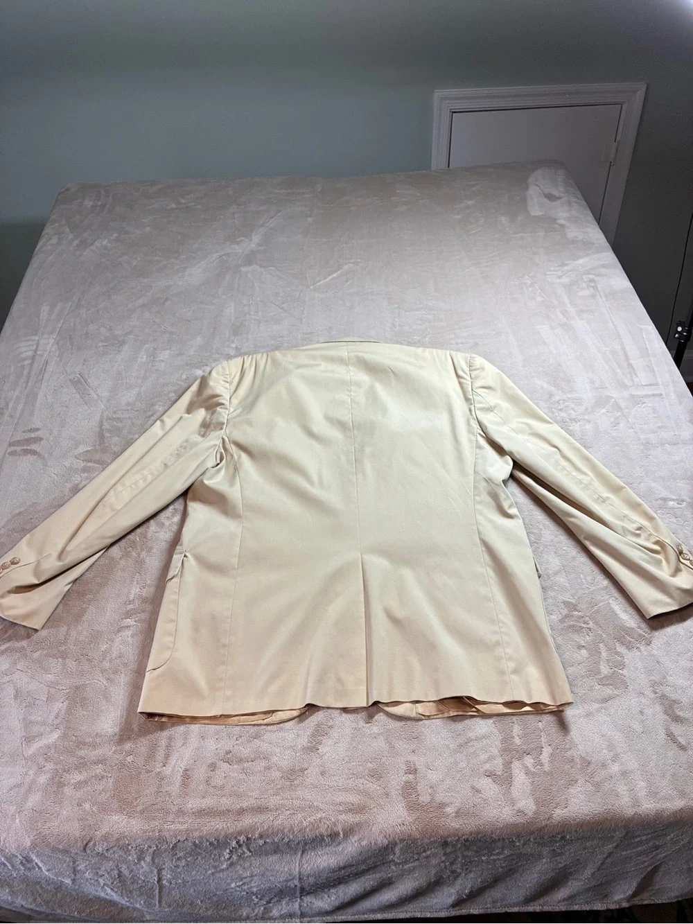 Vintage LL Bean Mens Sport Coat Blazer 48L Khaki Combed Cotton Made In USA Flaws
